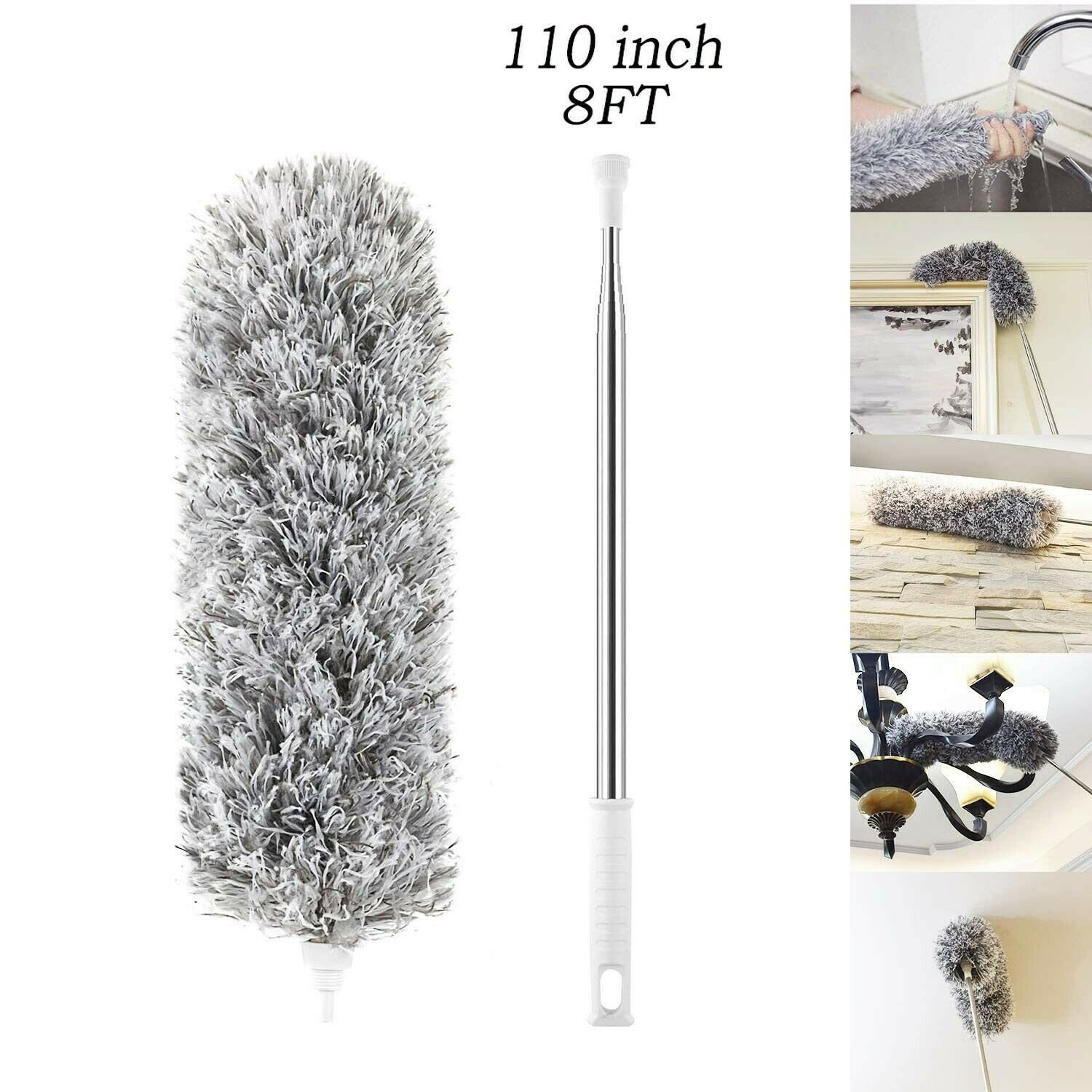 Furein Microfiber Hand Duster(110 inches), Ceiling Fan Duster with Extendable...