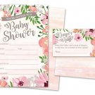 Baby Shower Invitations and Diaper Raffle Tickets. Set of 25 Pink Floral Fill...