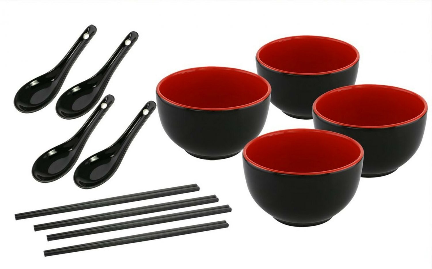 KOVOT Asian Cuisine Ceramic Serving Bowl Set - Includes (4) 20-Ounce Bowls, (...