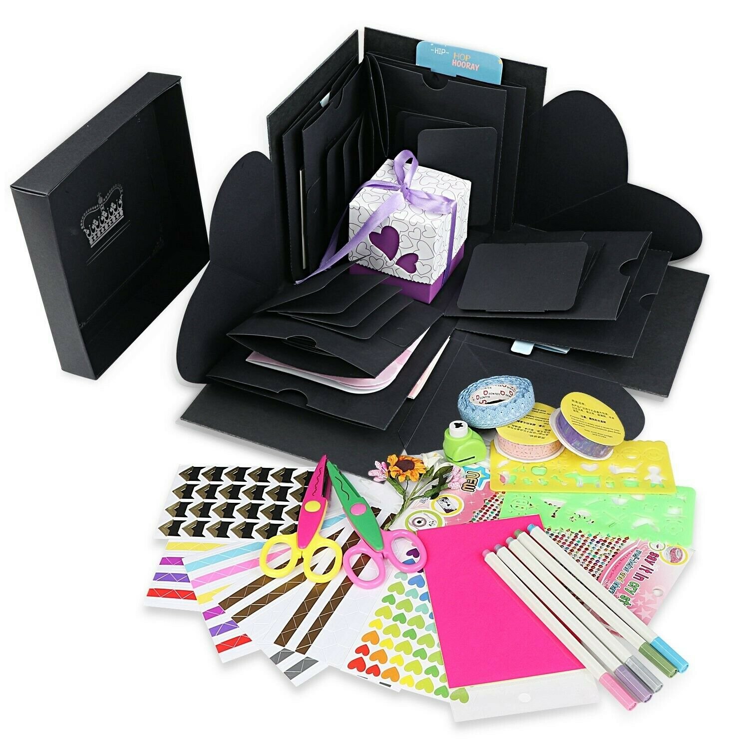 Explosion Box Scrapbook DIY Photo Album with 12 Funny Cards and 15 Kinds of D...