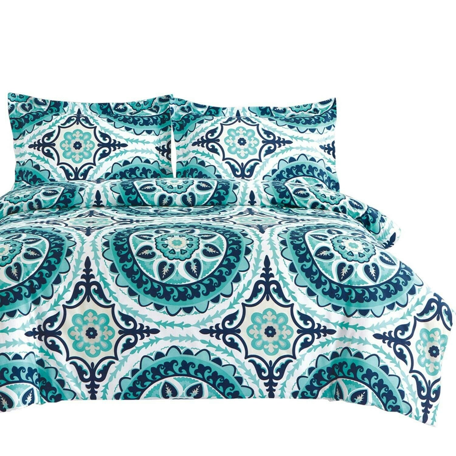 Wake In Cloud - Teal Duvet Cover Set, Turquoise Bohemian Boho Chic Mandala Me...