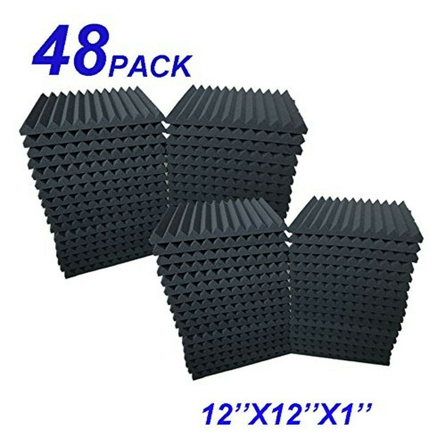 48 Pack Acoustic Foam Panel Wedge Studio Soundproofing Wall Tiles 12" X 12" X...