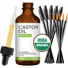 Pure Castor Oil, 2 oz. Best 100% USDA Organic Cold Pressed Moisturizer For Ha...
