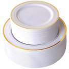 102 Pieces Gold Plastic Plates, White Party Plates, Premium Heavyweight Dispo...