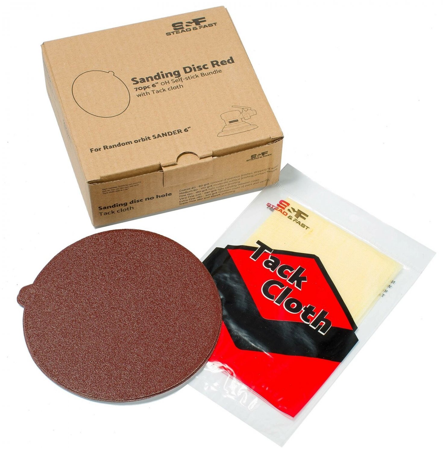 Stead & Fast 70 PCS 6 Inch Sanding Disc Self Stick Bundle with Tack Cloth, PS...