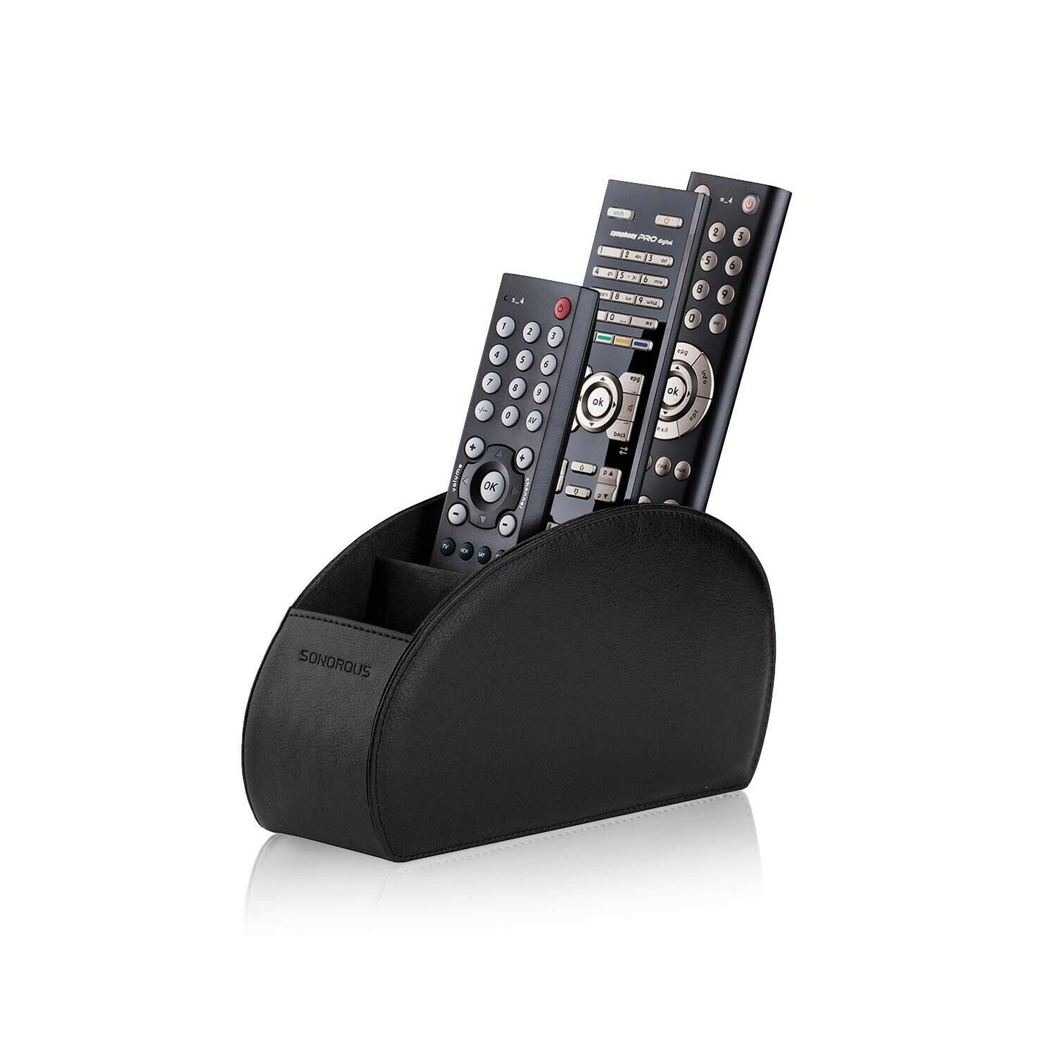 Remote Control Holder with 5 Compartments (Black) &acirc;�� PU Leather TV Remote Orga...