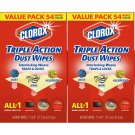 Clorox Triple Action Dust Wipes, Bleach Free Cleaning Wipes - 54 Count Each (...