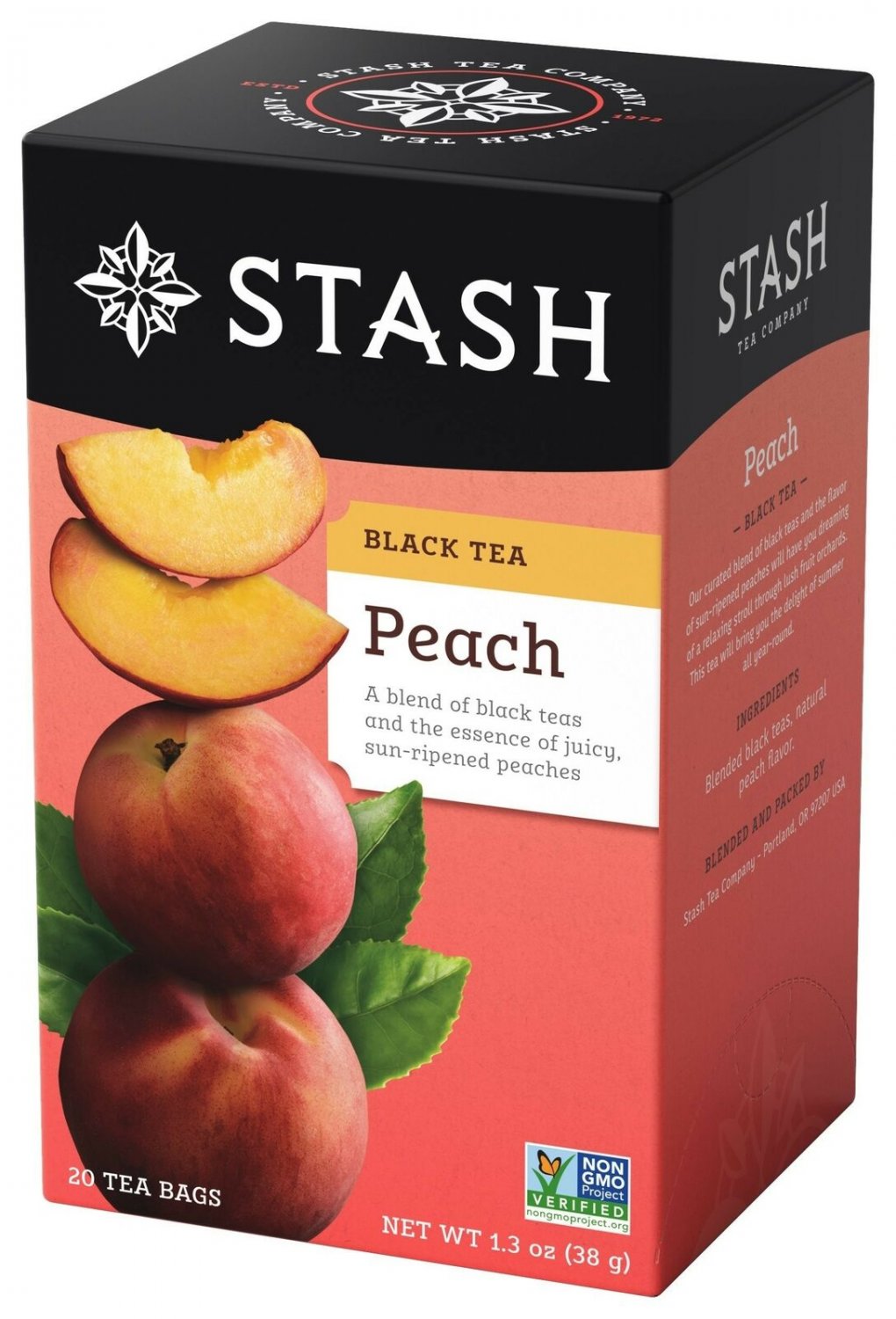 Stash Tea Peach Black Tea 20 Count Tea Bags in Foil (Pack of 6) Individual Bl...