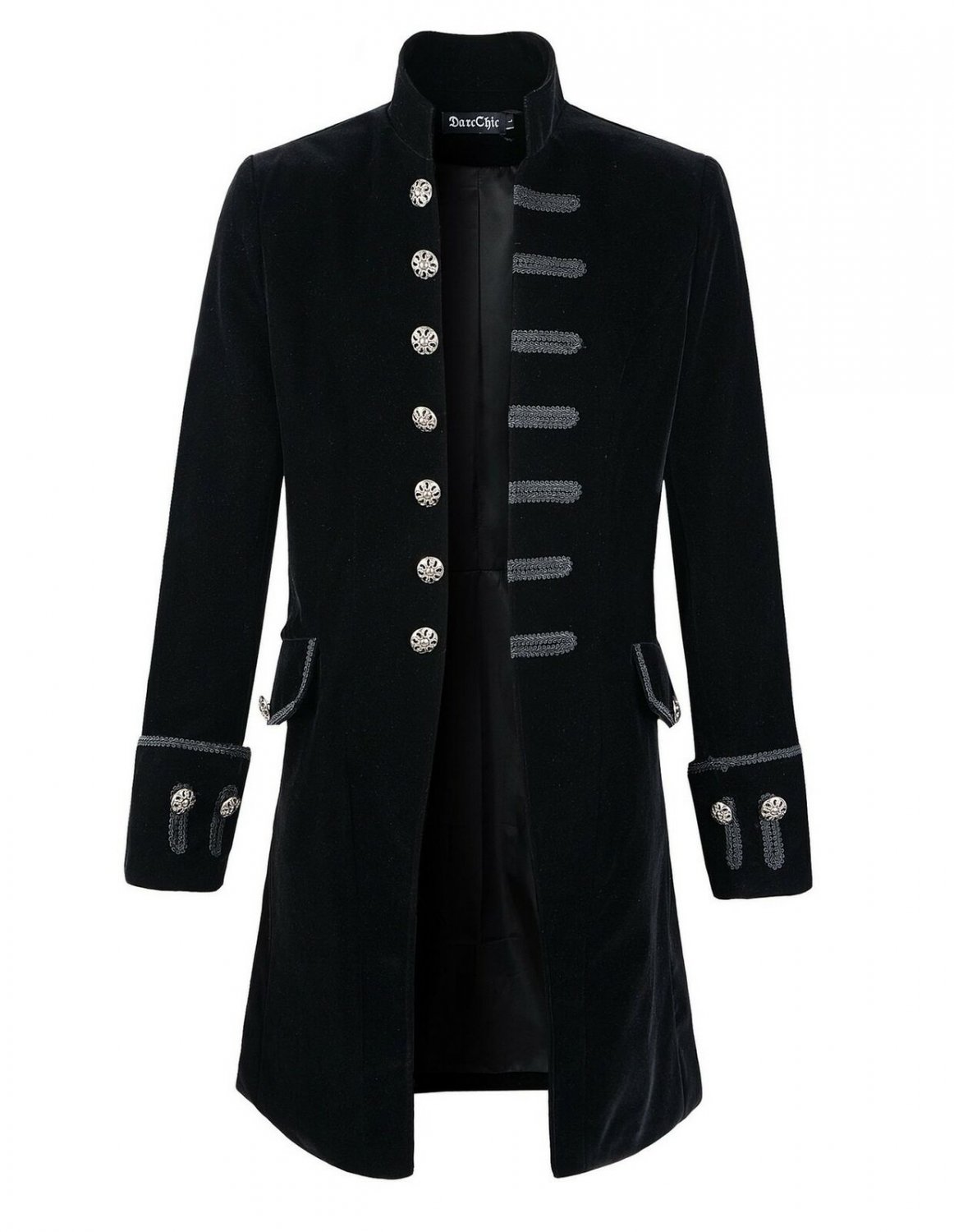 DarcChic Mens Velvet Goth Steampunk Victorian Frock Coat Large Black