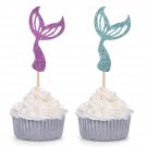 Giuffi Set of 24 Glitter Purple/Blue Mermaid Tail Cupcake Toppers Kids Theme ...