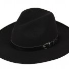 Dantiya Women's Wide Brim Wool Fedora Panama Hat with Belt Black