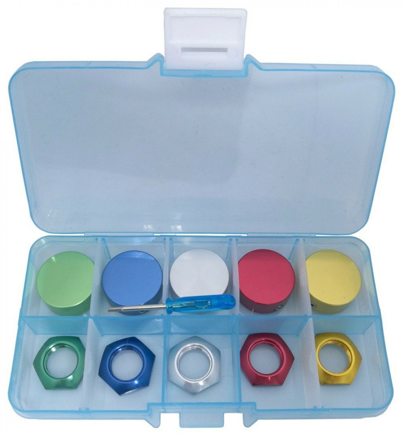 Guitar Pedal Stomp Box Switch Aluminum Topper Top Caps Assortment incl. Nut