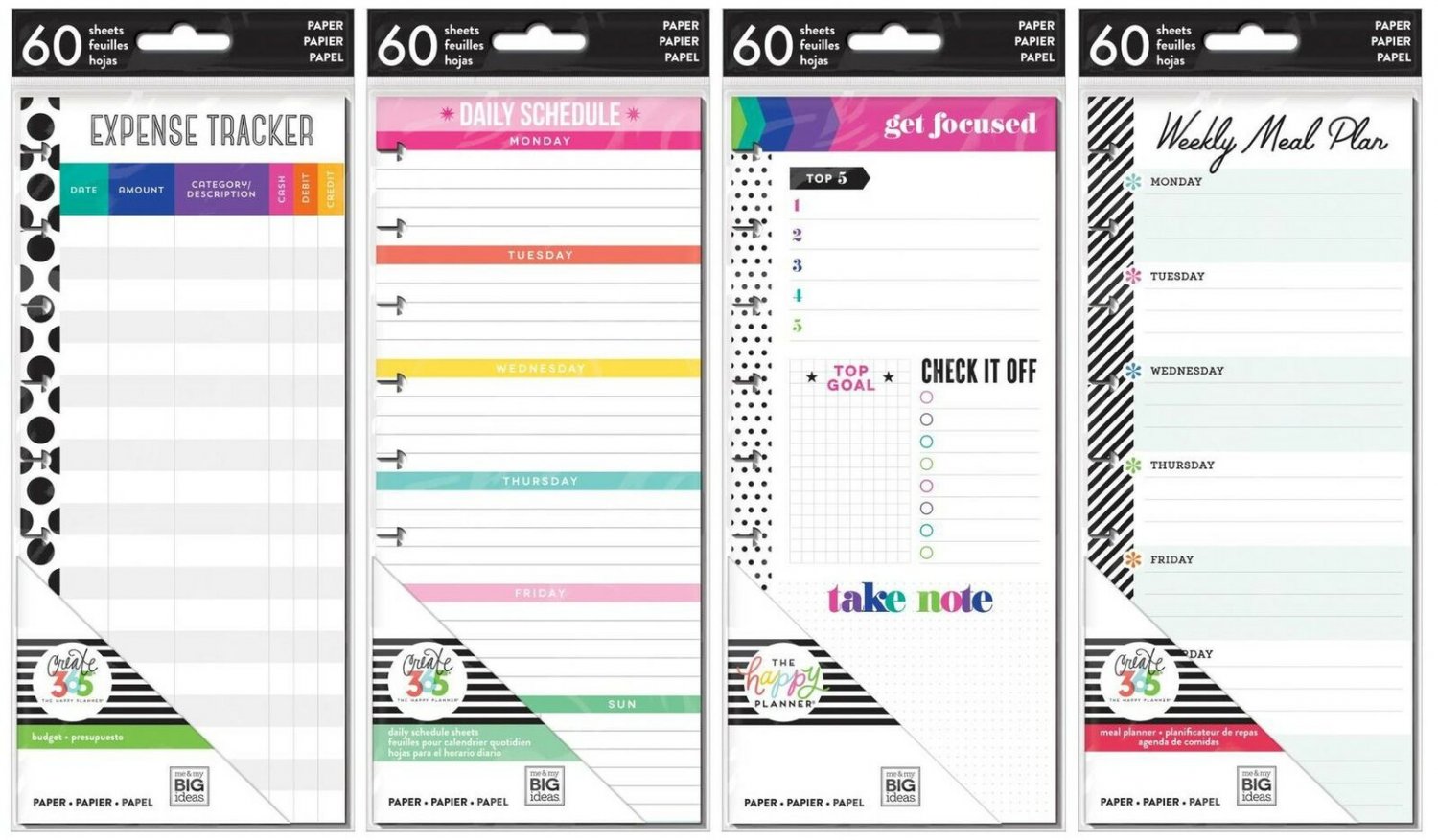 Happy Planner Classic Planner Half Sheets - Meal Planning, Budget, Focus and ...