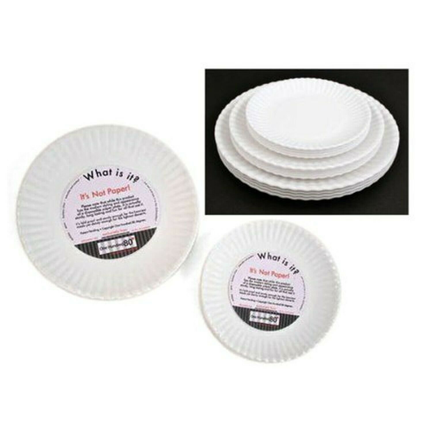 "What Is It?" Reusable White Appetizer or Dessert Plate, 6 Inch Melamine, Set...