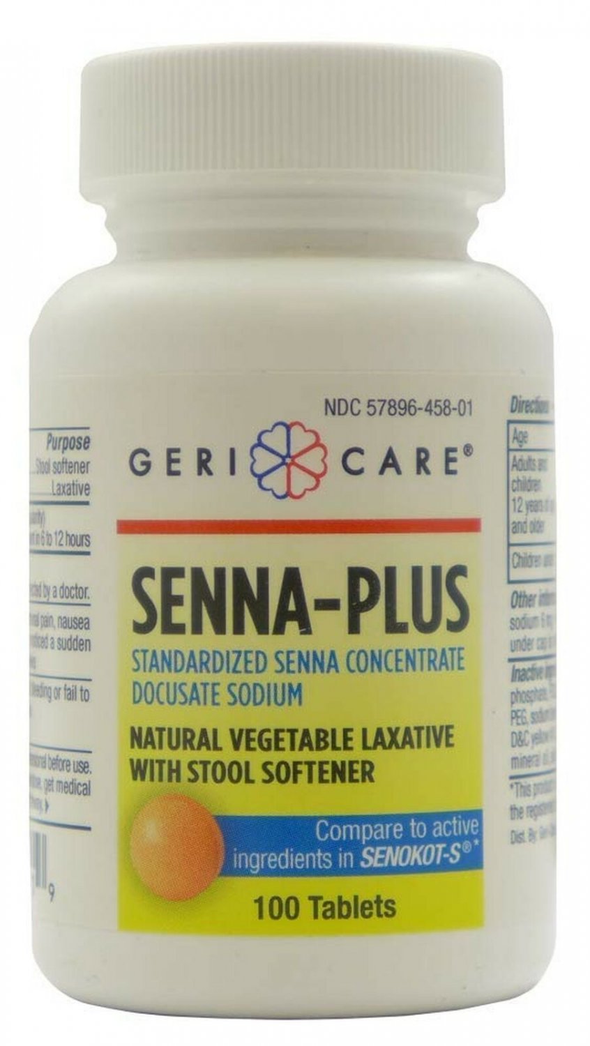 Senna Plus Natural Vegetable Laxative with Stool Softener, 100 tablets (Pack ...