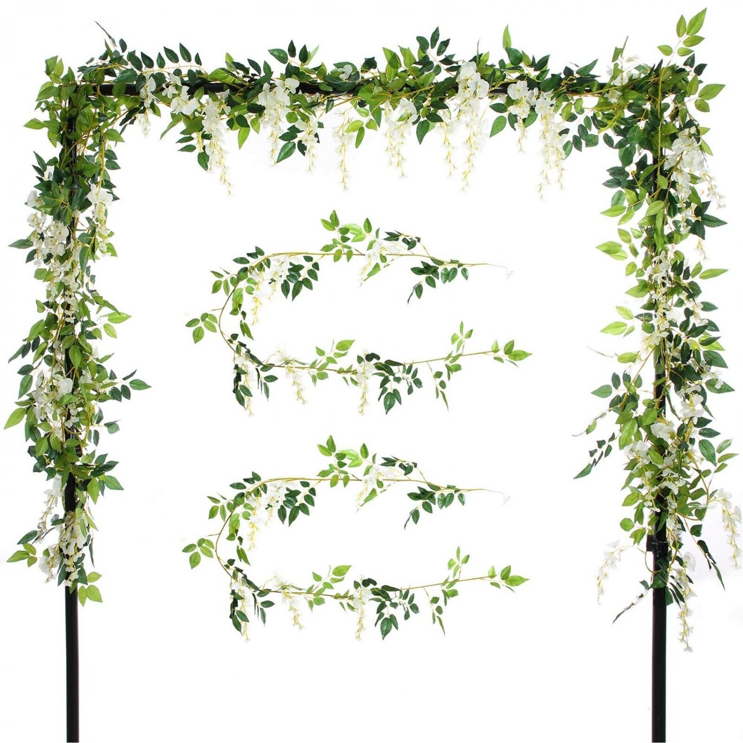 Felice Arts 2 Pcs Artificial Flowers 6.6ft/Piece Silk Wisteria Ivy Vine Green...