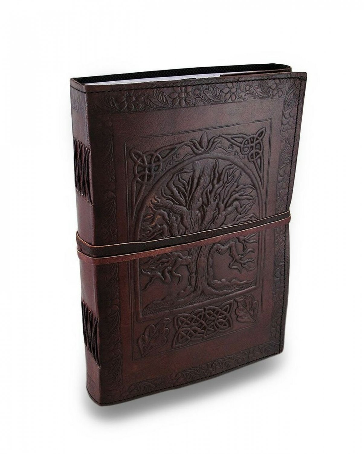 Handmade Large 10" Embossed Leather Journal Celtic Tree Of Life blank persona...