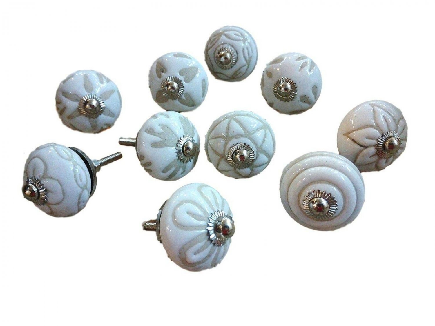JGARTS 10 Knobs White Hand Painted Ceramic Knobs Cabinet Drawer Pull