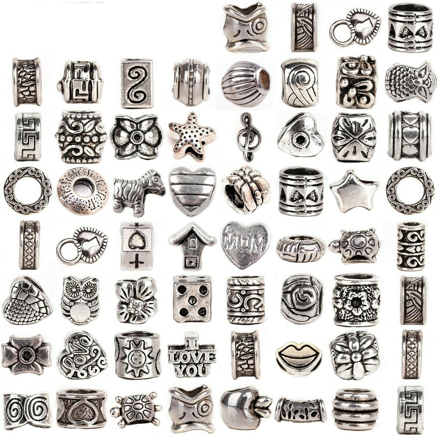 RUBYCA Tibetan Silver Tone Color Spacer Loose Beads Fit European Charm Bracel...