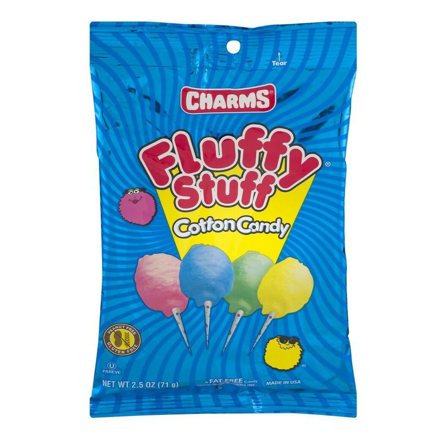 Charms Fluffy Stuff Cotton Candy, 2.5-Ounce Bags, Pack of 6 (Total 15 oz)