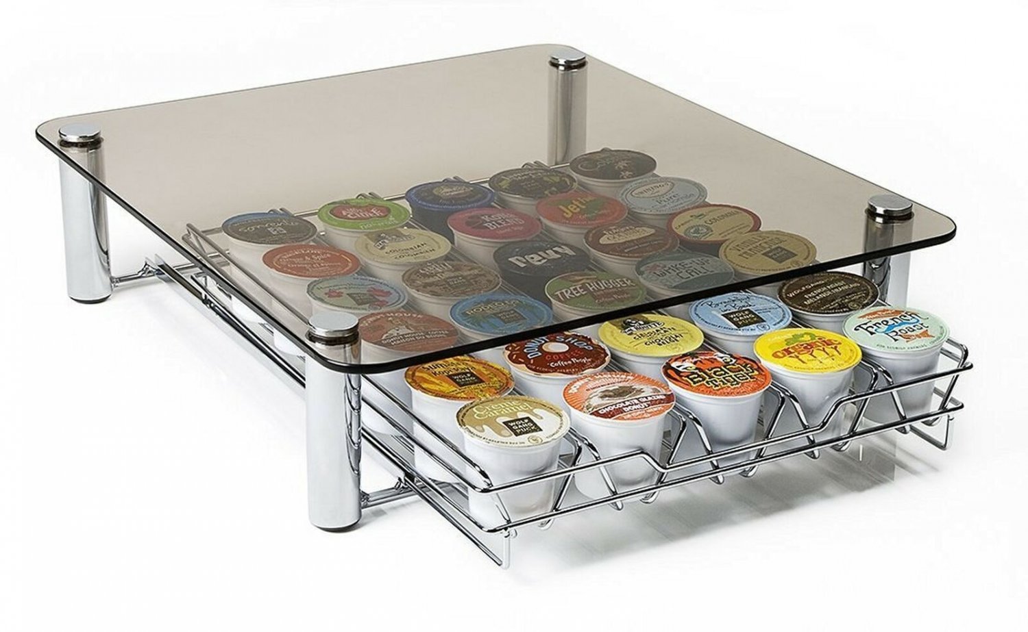Fevo Design Deluxe Glass Coffee Pods K-Cup Holders, Counter Space Organizer f...