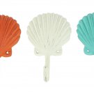 Deco 79 59416 Distressed Iron Sea Shell Wall Hooks (Set of 3), Orange/White/C...