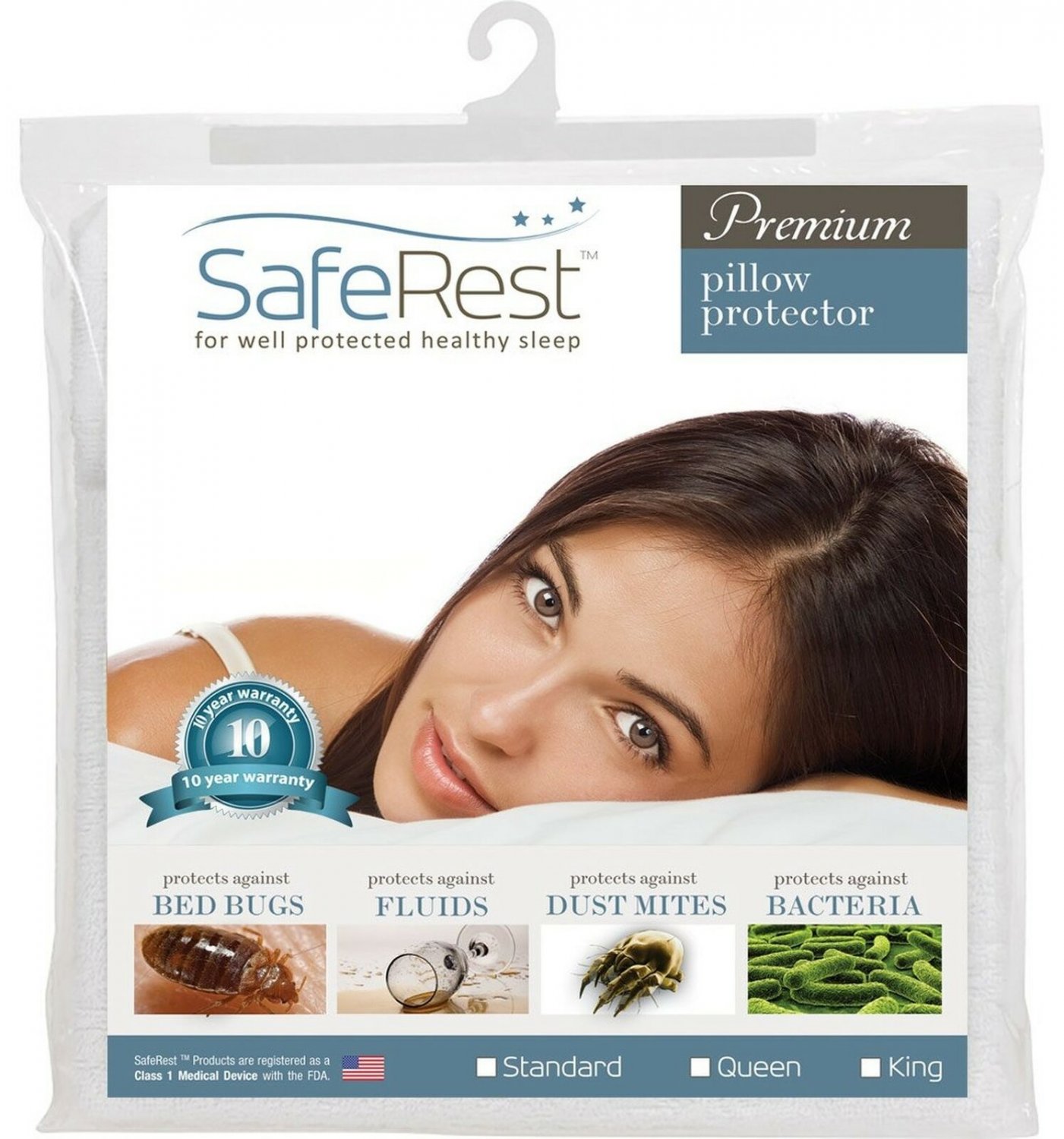 SafeRest Premium Hypoallergenic Bed Bug Proof Zippered Waterproof Pillow Prot...