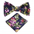 JEMYGINS Cotton Floral Self Tie Bow Tie and Pocket Square Set for Men 23