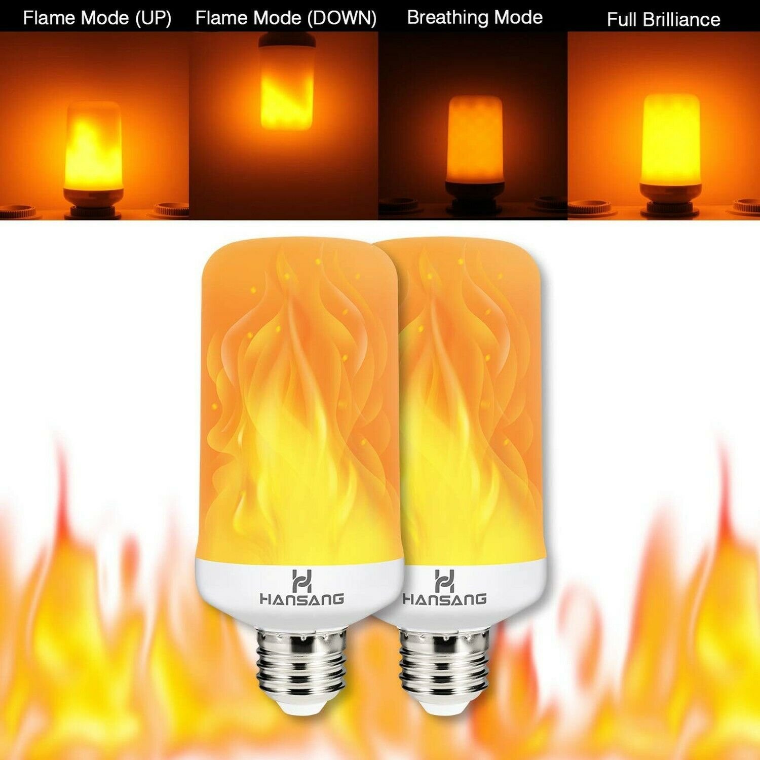 Hansang LED Flame Effect Light Bulb,E26 Standard Base,4 Modes Flickering Fire...