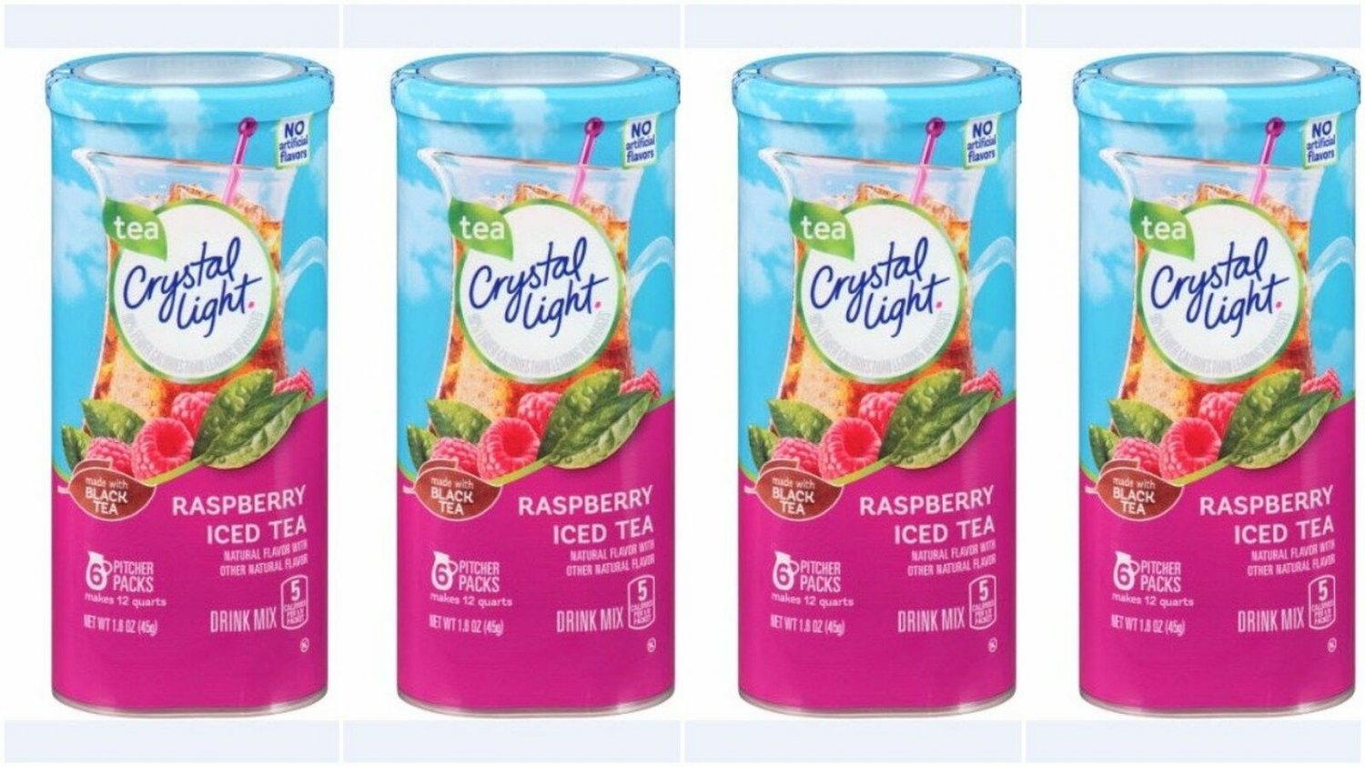 Crystal Light Raspberry Iced Tea, 12-Quart 1.6-Ounce Canister (Pack Of 4)