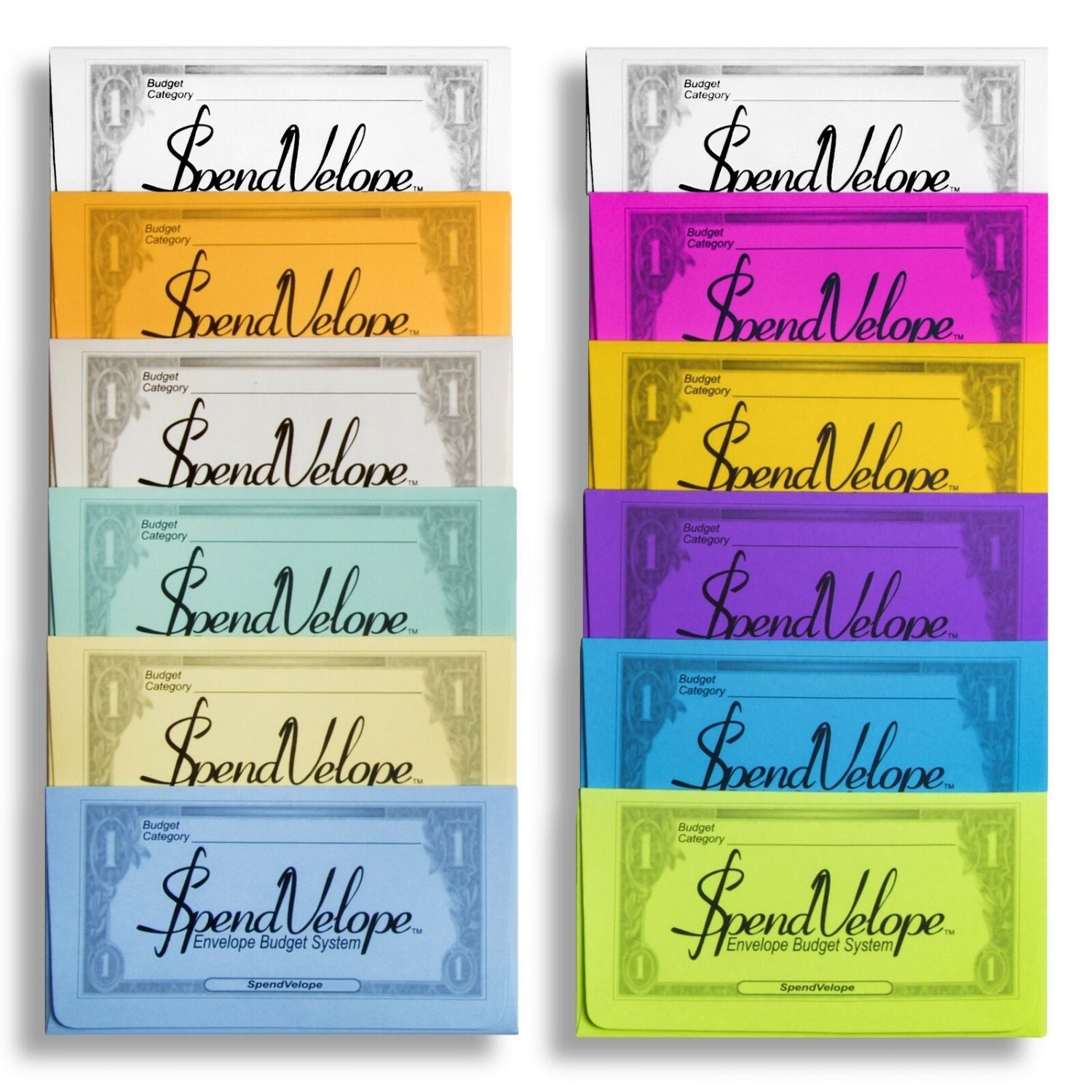 SpendVelope Envelope Budget System &acirc;�� Rainbow Colored &acirc;�� 12 Pack