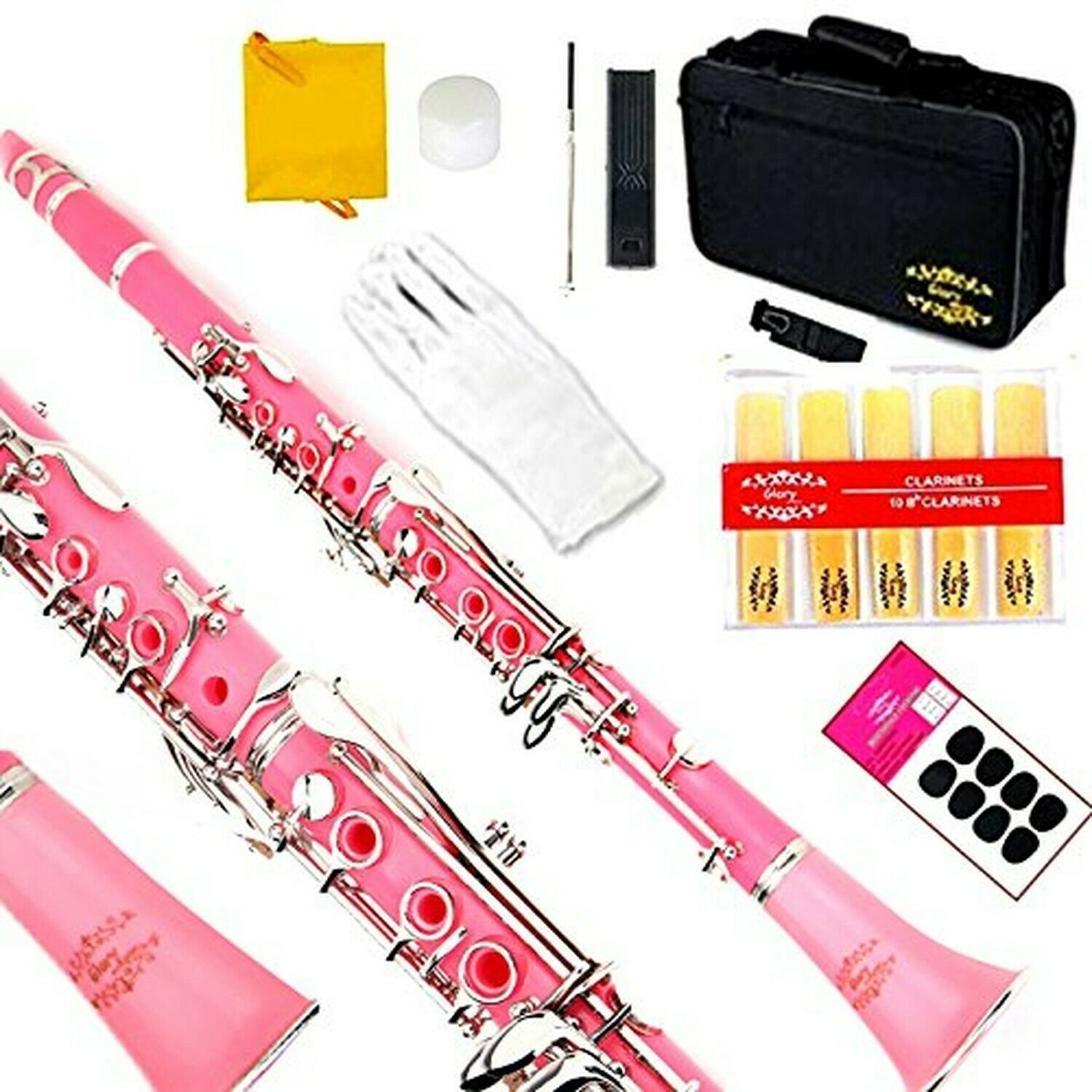 Glory B Flat Clarinet with Second Barrel, 11reeds,8 Pads Cushions,case,careki...