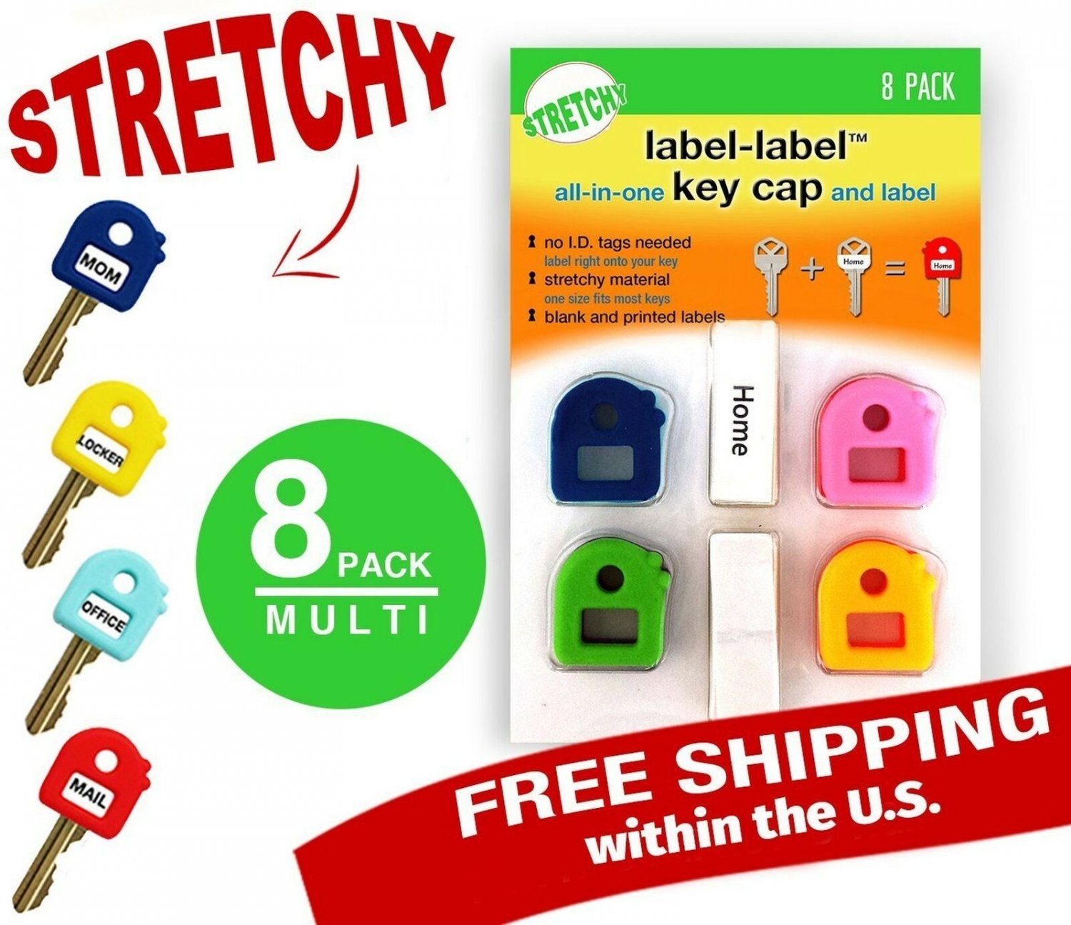Key Caps Tags - Stretchy All-in-One Key Cover & Tags - ONE Size FITS Most Key...