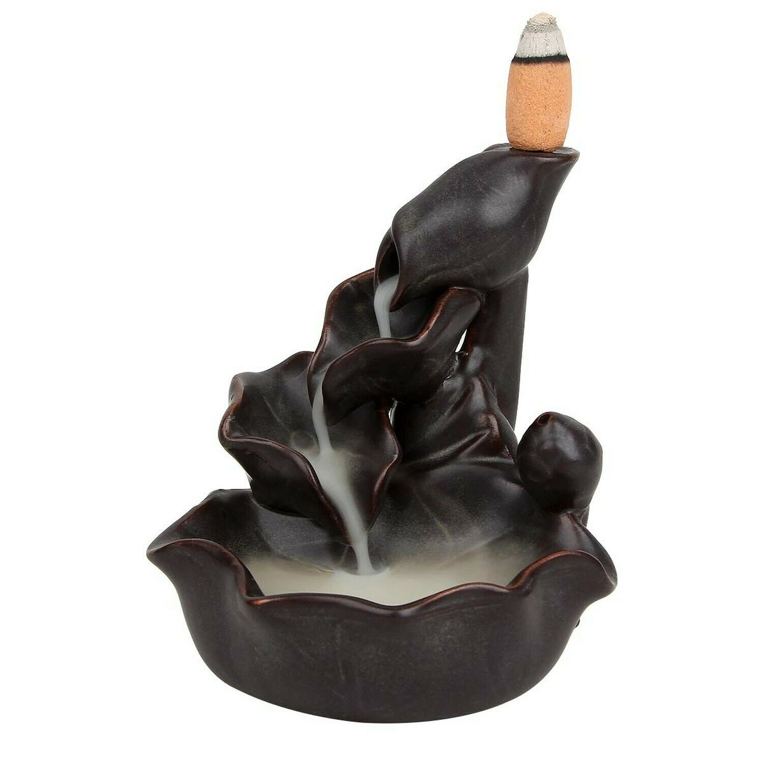 OCIOLI Backflow Ceramic Incense Burner Porcelain Holder Lotus Pond Censer- Bl...