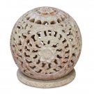 SouvNear Soapstone Tealight Holder with Flower Motifs and Intricate Tendril O...