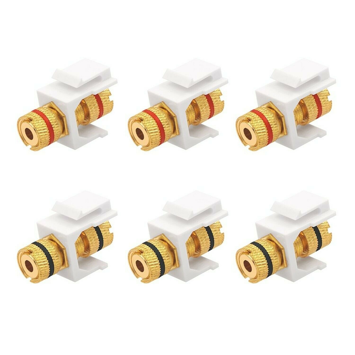 VCE 3 Pairs Banana Jack Binding Post Keystone Jack Insert with Black & Red Ri...