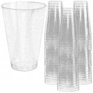 Glitter Disposable Cups | 14 oz. 50 Pack | Clear Plastic Cups | Silver Glitte...