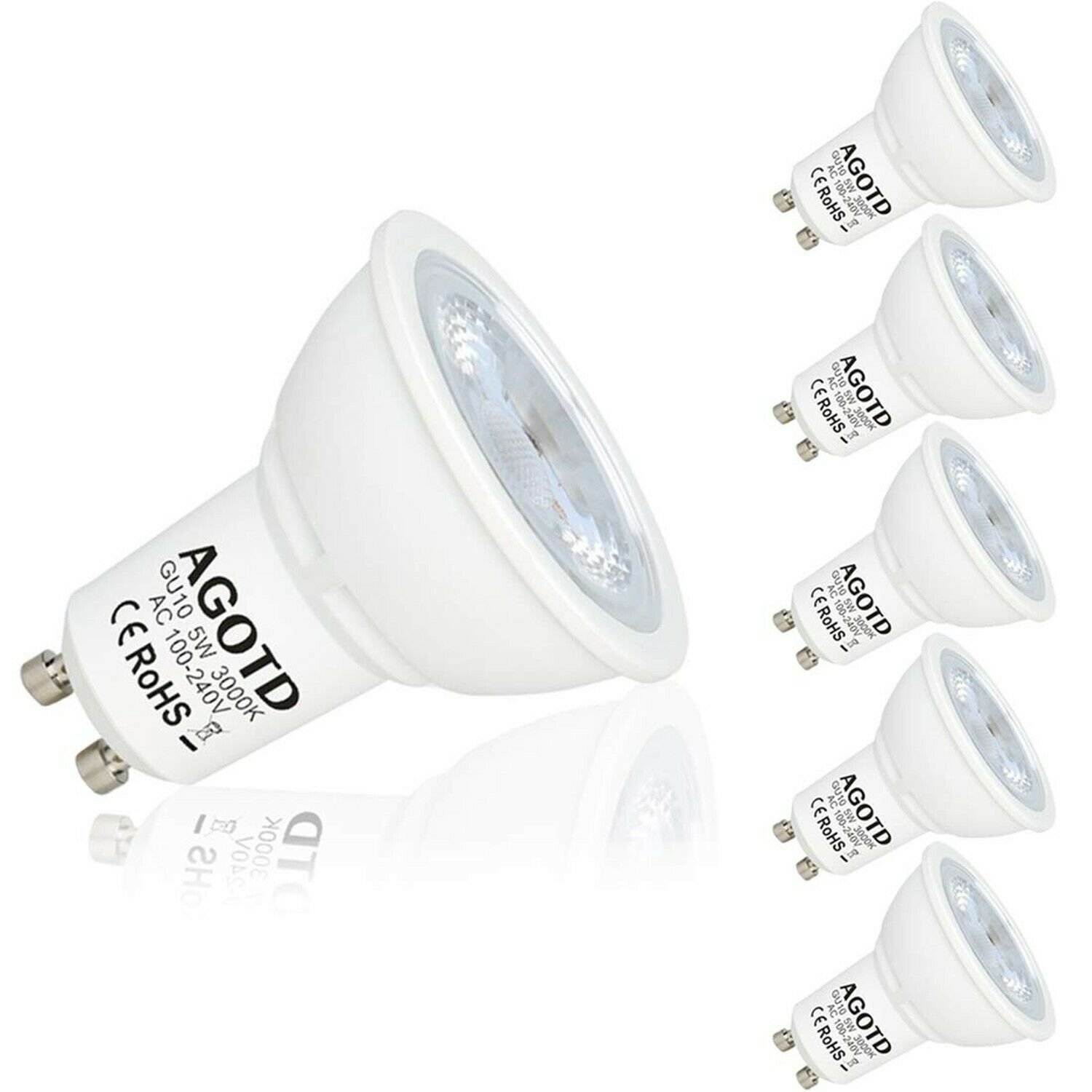 AGOTD GU10 LED Bulbs, 5W Cob Led, 35W 40W Halogen Bulb Replacement,100V-240V ...
