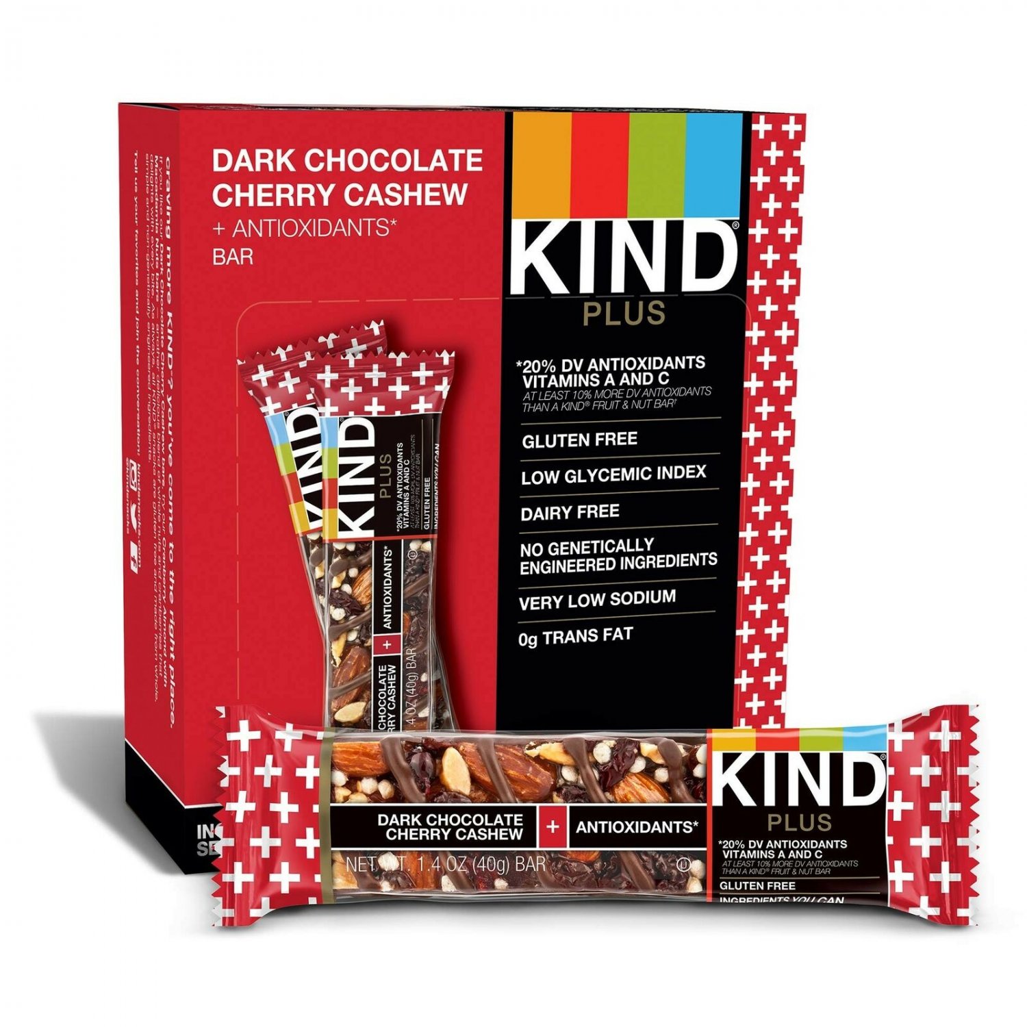 KIND Bars, Dark Chocolate Cherry Cashew + Antioxidants, Gluten Free, 1.4oz, 1...