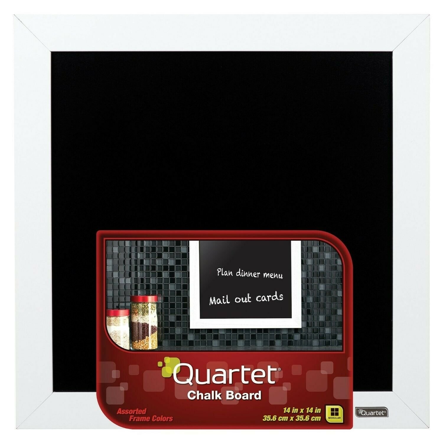 Quartet Chalkboard, 14" x 14" Chalk Board, White Wood Finish Frame (90006-A)