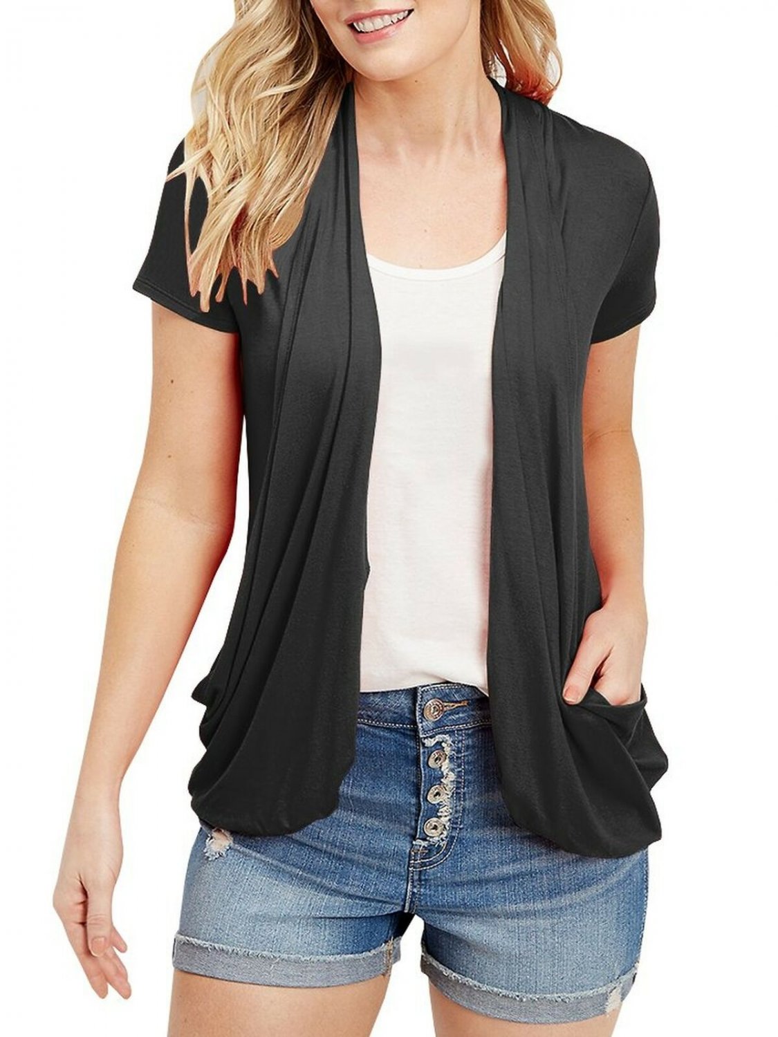 Womens Cardigans Short Sleeve Summer Lightweight Sheer Open Front Drape Sweat...
