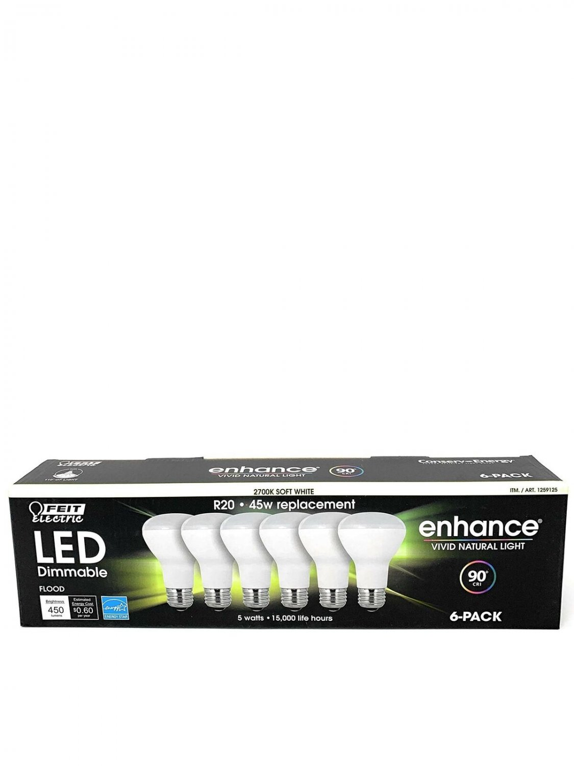 (6-Pack) Feit LED Dimmable R20 Soft White High Performance Light Bulb, 450-Lu...