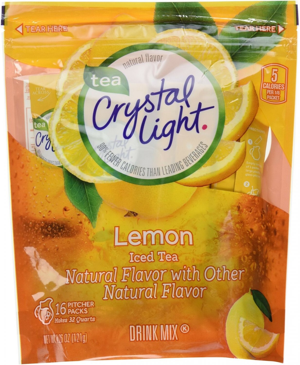 Crystal Light Ice Tea, Natural Lemon, 32 Count 2 Pack of 16ct,64 Quarts