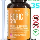 Fast Relief Vegan Capsule Boric Acid Vaginal Suppositories 600Mg 35ct Bonus E...