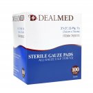 Dealmed Sterile Gauze Pads, Individually Wrapped Absorbent 3" x 3", 100/Box