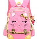 Cat Face Waterproof Girls Backpack Kids School Bookbag for Primary Students