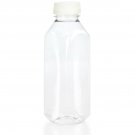 (6) 16 oz. Clear Food Grade Square Plastic Juice Bottles with White Tamper Ev...