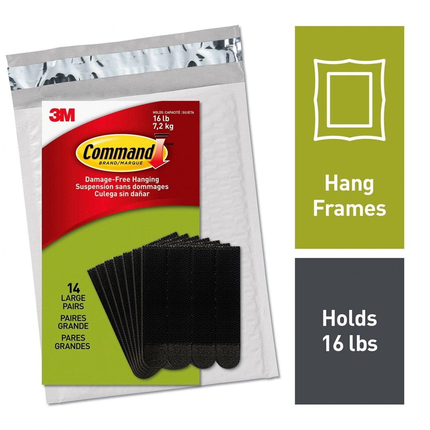 Command Picture Hanging Strips, 14 pairs (36 strips), Holds 16 lbs, Large, Sh...