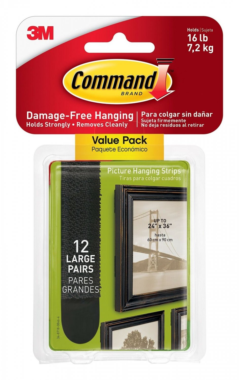 Command 17206BLK-12ES 07250000596 Large Picture Strips, Holds 16 pounds, Deco...