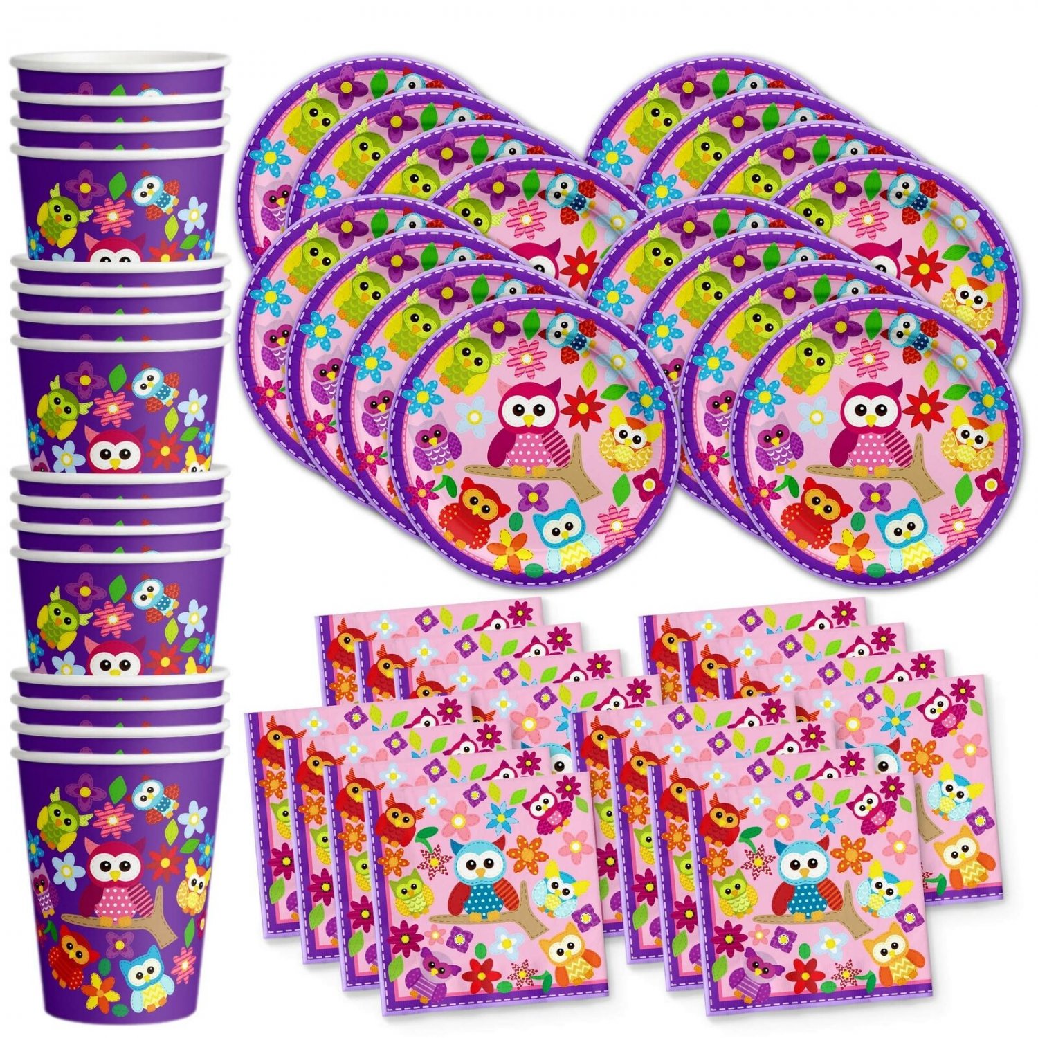 Patchwork Owl Birthday Party Supplies Set Plates Napkins Cups Tableware Kit f...